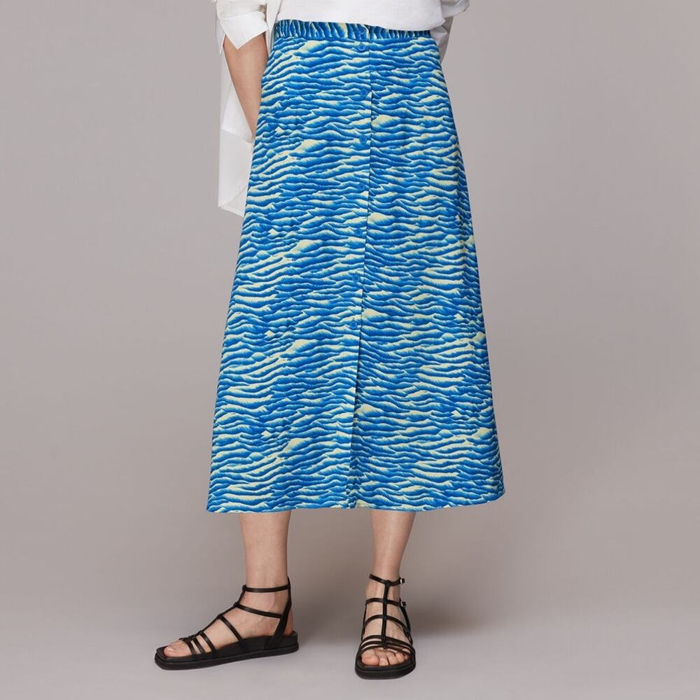 Whistles Blue Seafoam Button Front Skirt A-Line Midi Button Down Flare Size 14